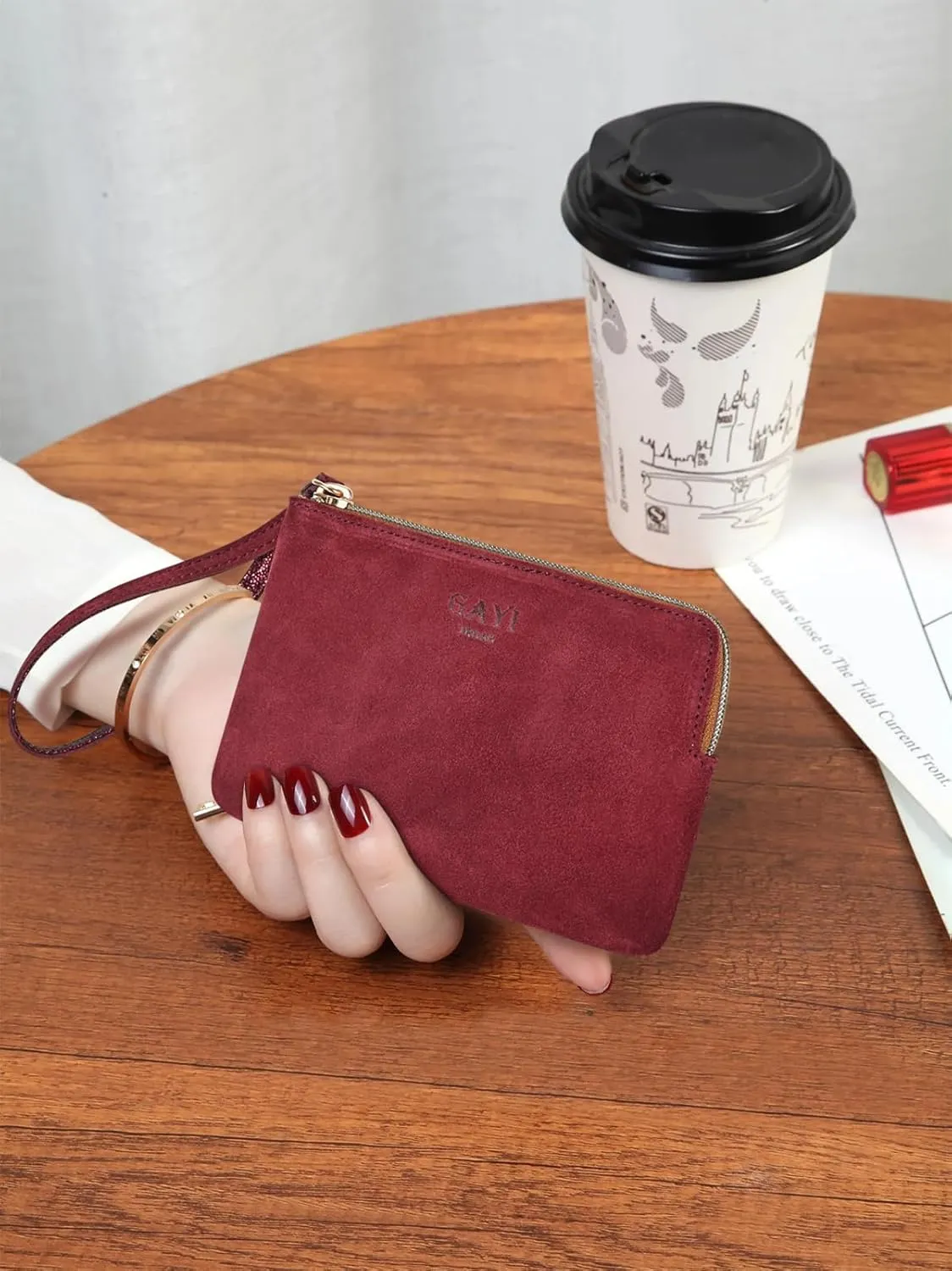 Genuine Leather 4.5 x 6.5 Wristlet Purse for Women, Evening Wristlet Pouch Clutch Bag