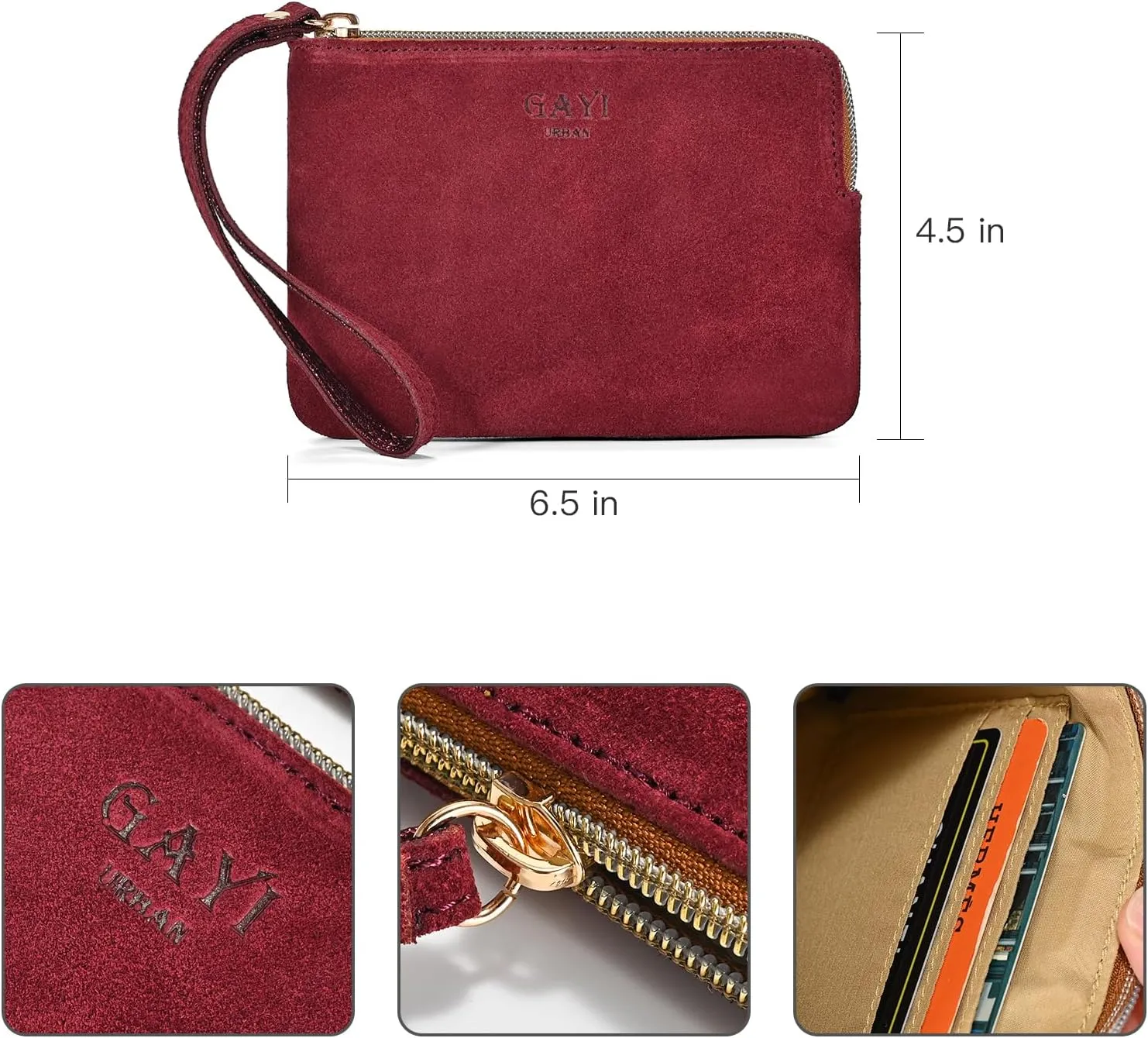 Genuine Leather 4.5 x 6.5 Wristlet Purse for Women, Evening Wristlet Pouch Clutch Bag