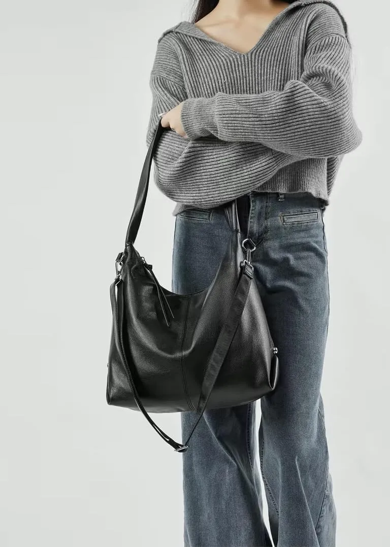 Genuine Leather Hobo Handbag, Sadle Handle Shoulder Bag for Women, Trendy Designer Hobo Tote Handbag,