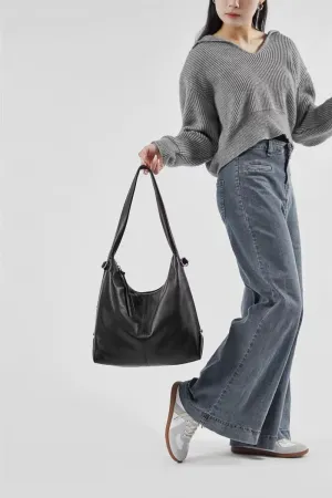 Genuine Leather Hobo Handbag, Sadle Handle Shoulder Bag for Women, Trendy Designer Hobo Tote Handbag,