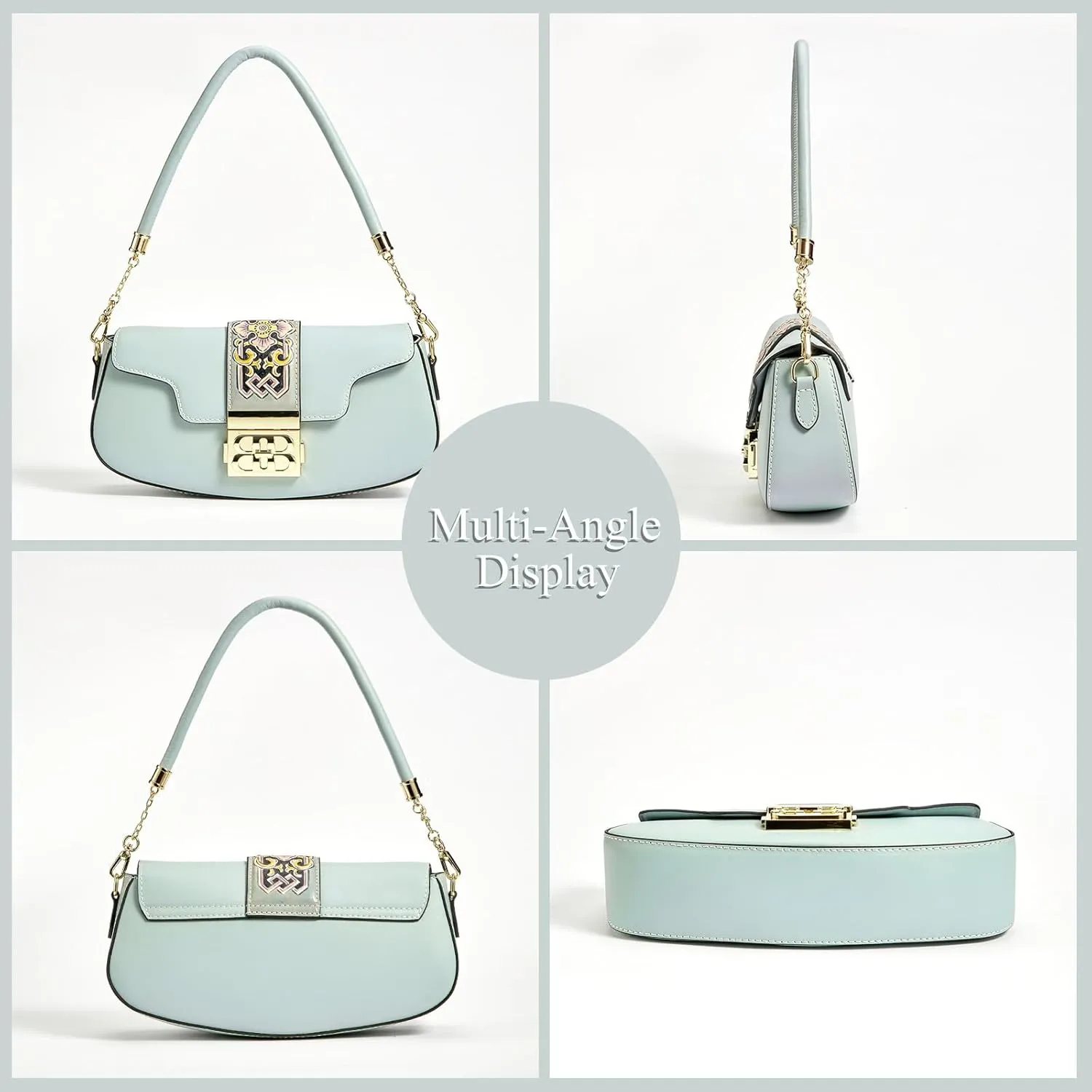 Genuine Leather Shoulder Bag for Women Hand Carved Painted Leather Clutch Saddle Bag Cute Hobo Tote Handbag Purse