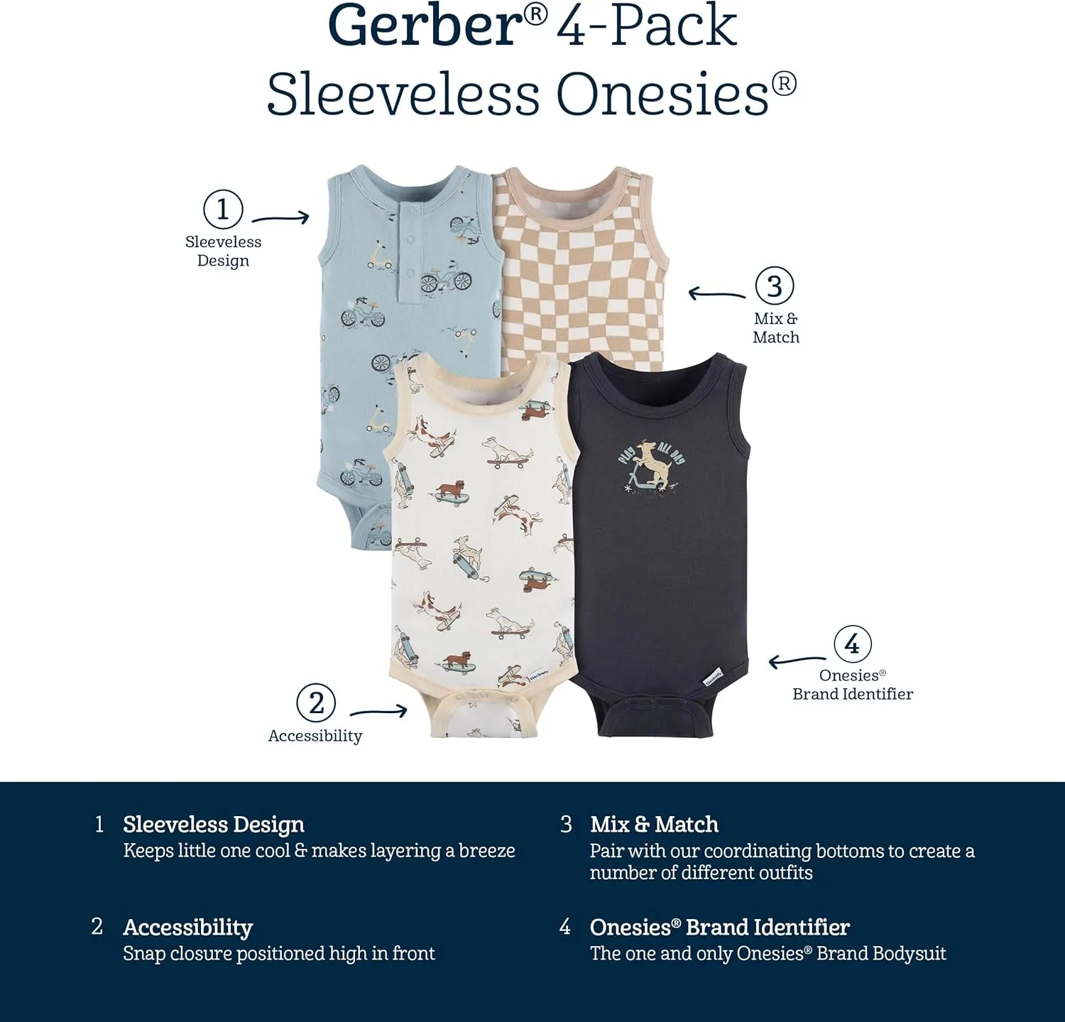 Gerber Baby Boys' Multi-pack Sleeveless Onesies Bodysuit