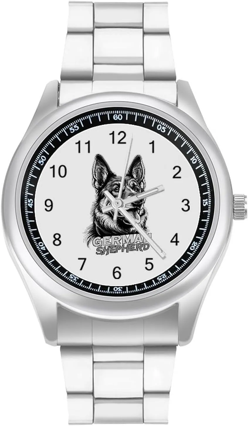 German Shepherd Dog Casual Wrist Watches for Men Classic Business Dress Watch Big Face for Work Gym