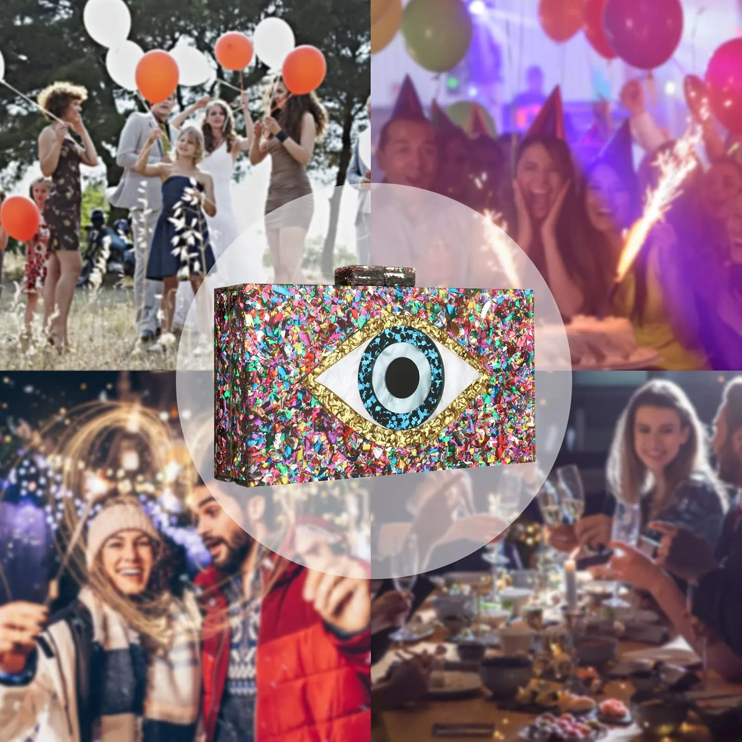 Gets Acrylic Clutch Purses for Women Evening Bag Eyes Multicolor Perspex Box Clutch Glitter Purse Handbags Crossbody Bag