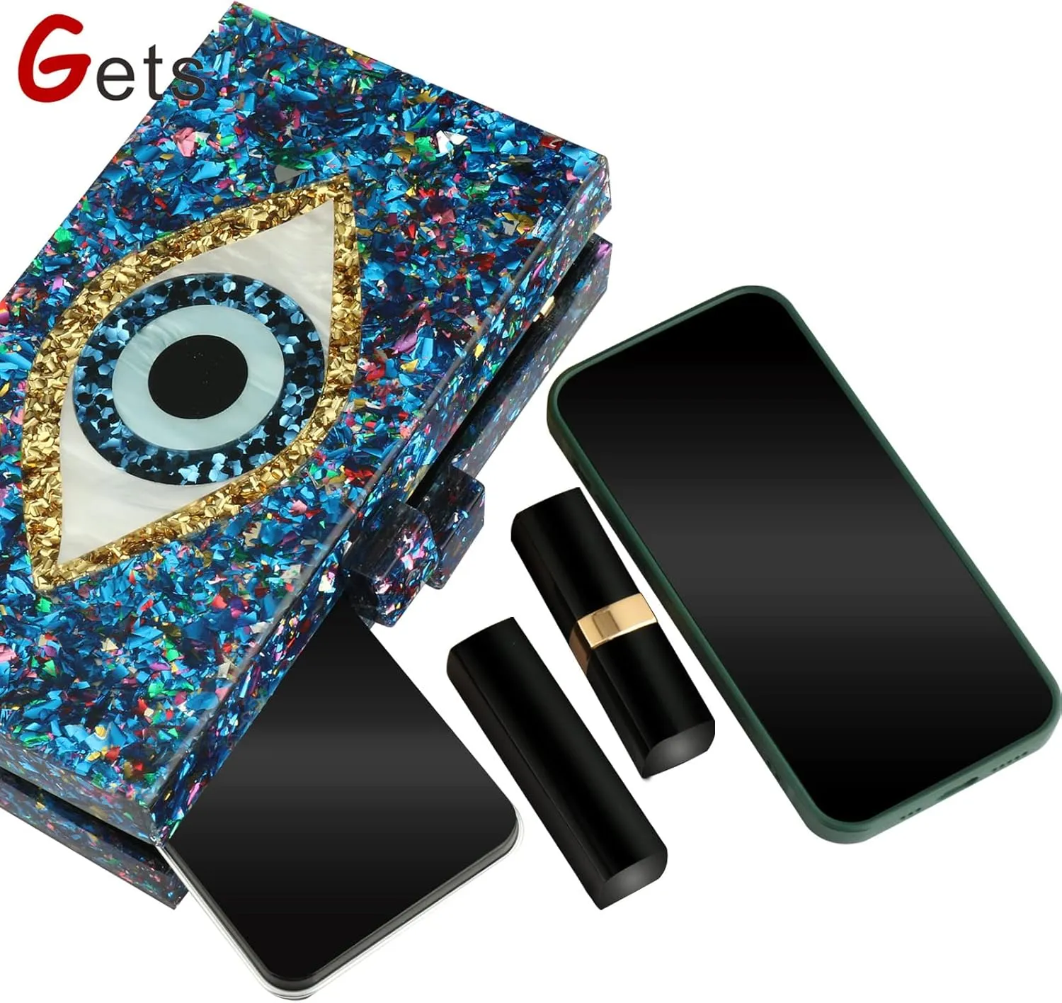 Gets Acrylic Clutch Purses for Women Evening Bag Eyes Multicolor Perspex Box Clutch Glitter Purse Handbags Crossbody Bag