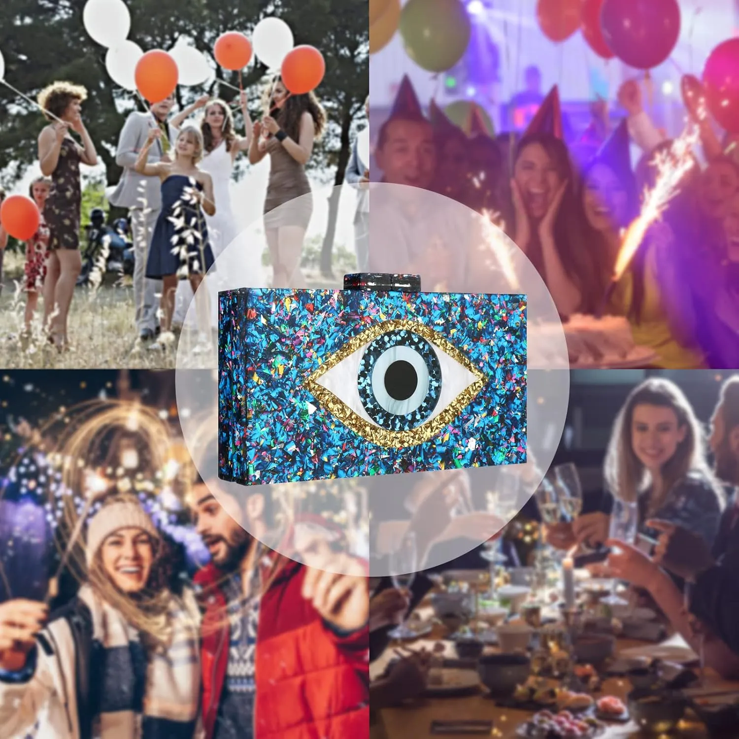 Gets Acrylic Clutch Purses for Women Evening Bag Eyes Multicolor Perspex Box Clutch Glitter Purse Handbags Crossbody Bag