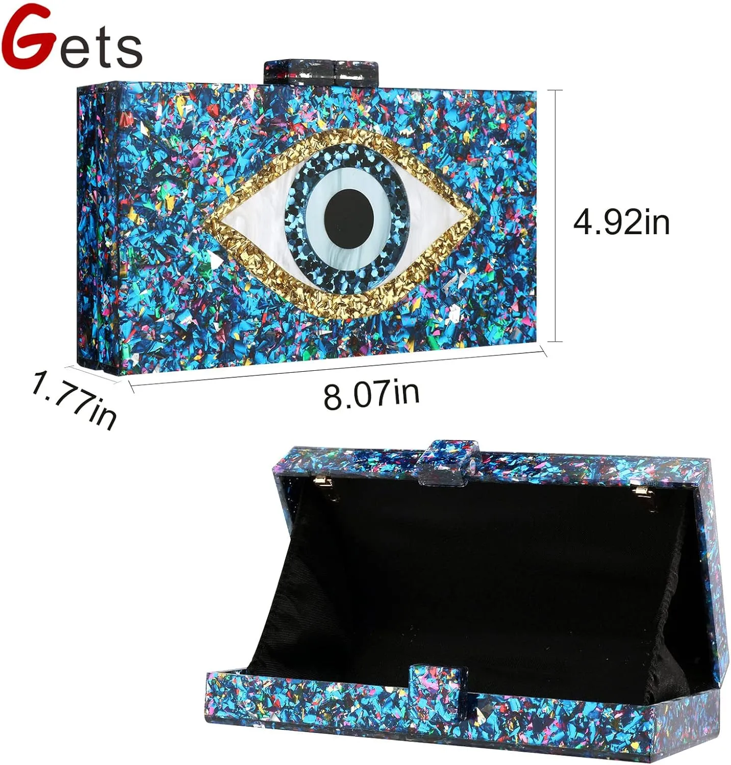 Gets Acrylic Clutch Purses for Women Evening Bag Eyes Multicolor Perspex Box Clutch Glitter Purse Handbags Crossbody Bag
