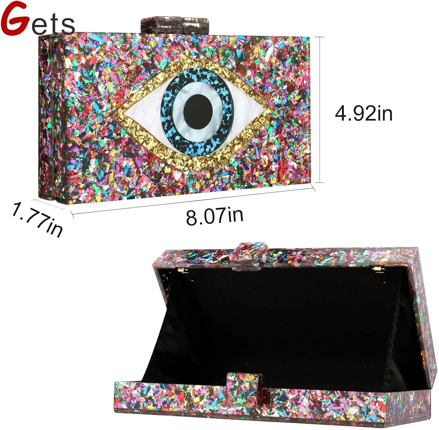 Gets Acrylic Clutch Purses for Women Evening Bag Eyes Multicolor Perspex Box Clutch Glitter Purse Handbags Crossbody Bag