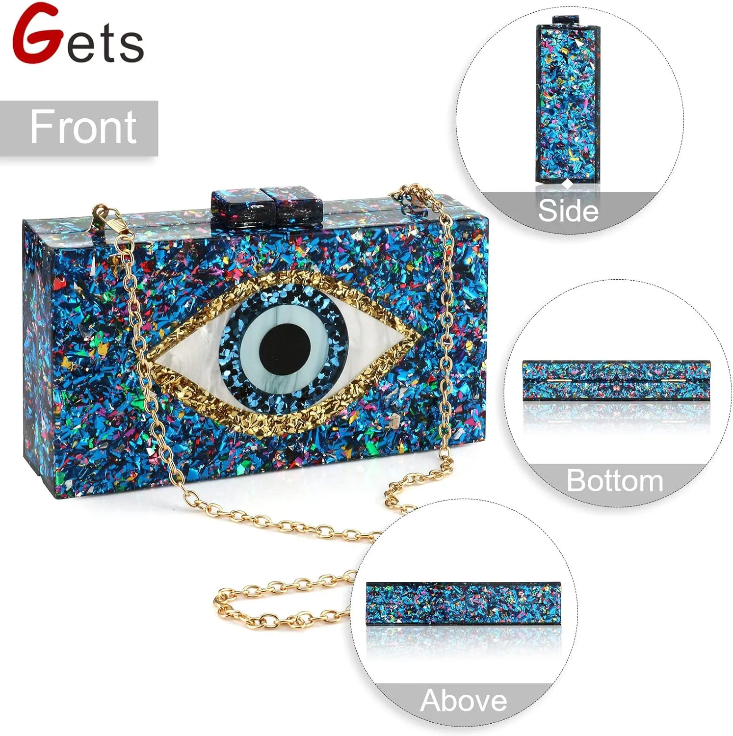 Gets Acrylic Clutch Purses for Women Evening Bag Eyes Multicolor Perspex Box Clutch Glitter Purse Handbags Crossbody Bag
