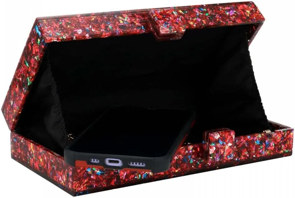 Gets Acrylic Purses and Handbags for Women Multicolor Perspex Geometric Patterns Box Clutch Banquet Evening Crossbody Handbag