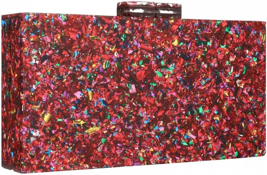 Gets Acrylic Purses and Handbags for Women Multicolor Perspex Geometric Patterns Box Clutch Banquet Evening Crossbody Handbag
