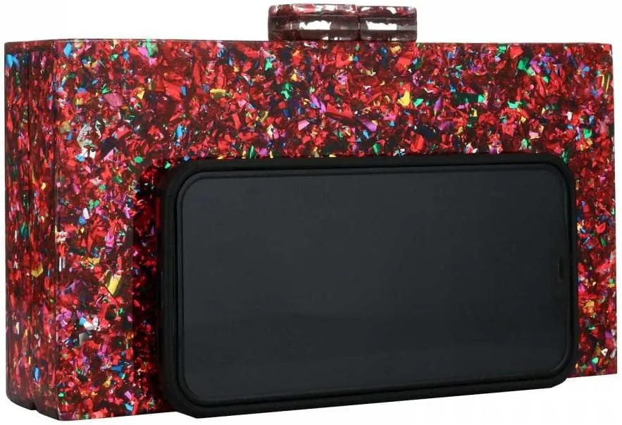Gets Acrylic Purses and Handbags for Women Multicolor Perspex Geometric Patterns Box Clutch Banquet Evening Crossbody Handbag