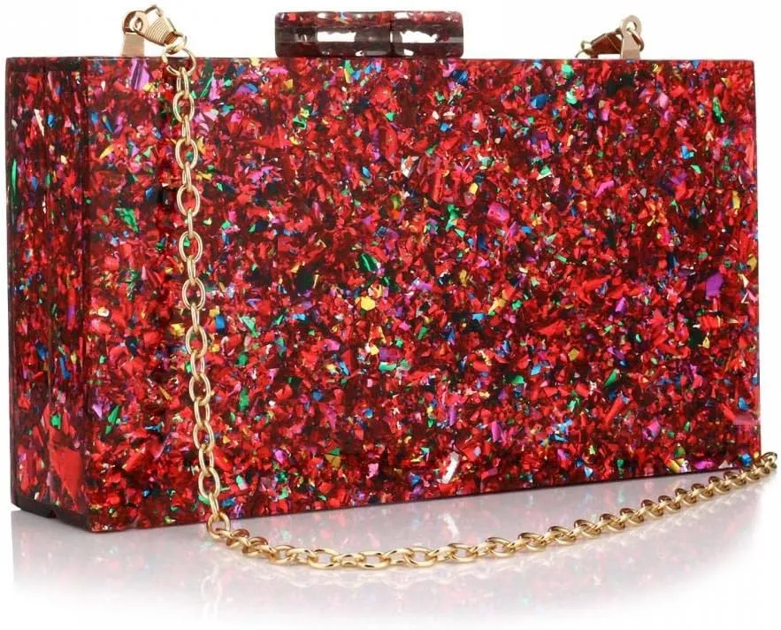 Gets Acrylic Purses and Handbags for Women Multicolor Perspex Geometric Patterns Box Clutch Banquet Evening Crossbody Handbag