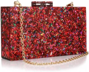 Gets Acrylic Purses and Handbags for Women Multicolor Perspex Geometric Patterns Box Clutch Banquet Evening Crossbody Handbag