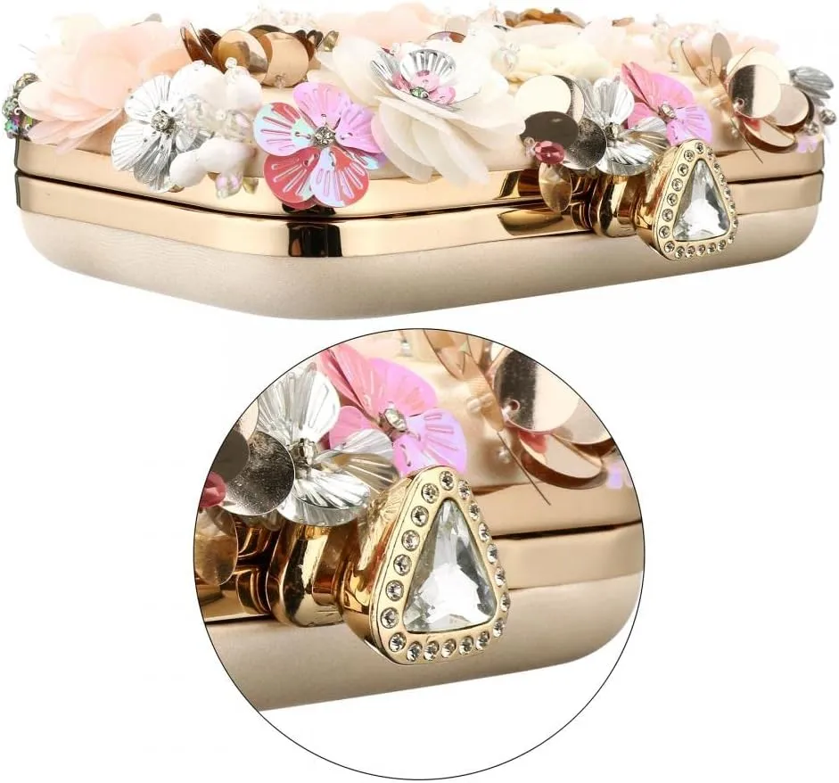 Gets PU Leather Purses and Handbags for Women Floral Beaded Clutch Purse for Wedding Clear Crossbody Bag