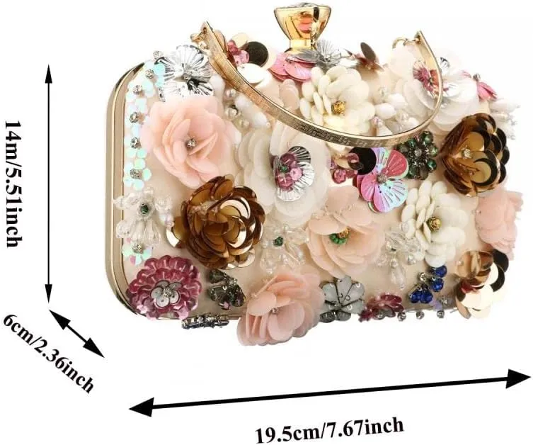 Gets PU Leather Purses and Handbags for Women Floral Beaded Clutch Purse for Wedding Clear Crossbody Bag