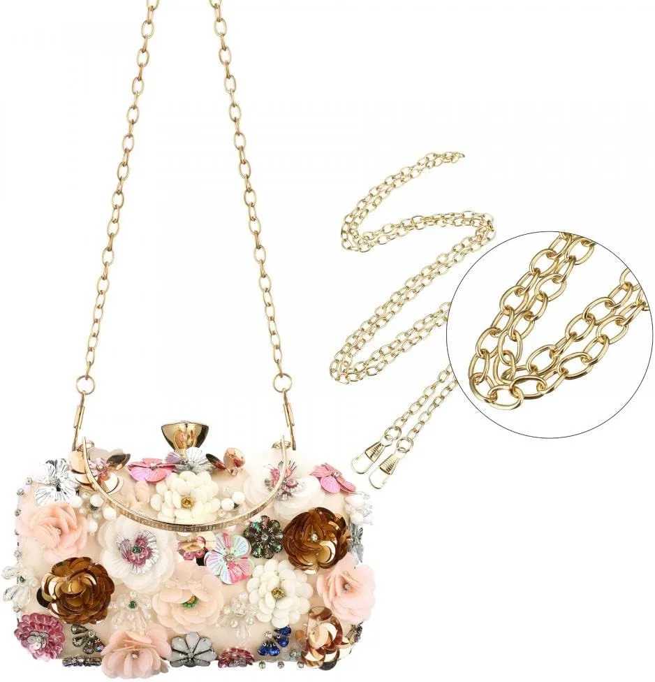 Gets PU Leather Purses and Handbags for Women Floral Beaded Clutch Purse for Wedding Clear Crossbody Bag