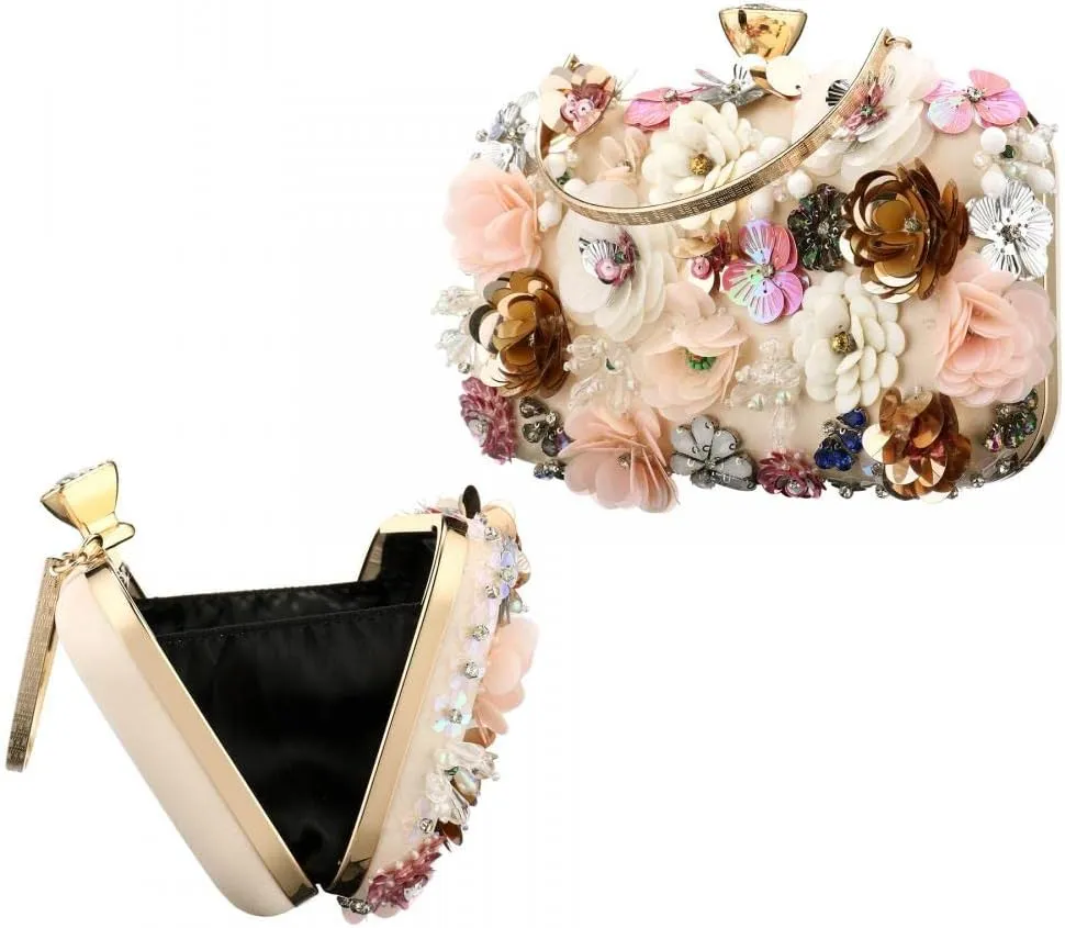 Gets PU Leather Purses and Handbags for Women Floral Beaded Clutch Purse for Wedding Clear Crossbody Bag