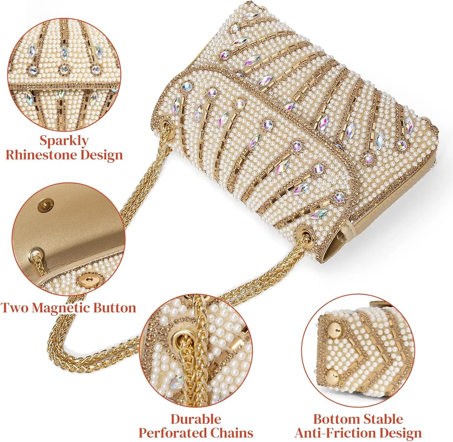 Gets Sparkly Rhinestones Clutch Purses for Women Purses and Handbags for Wedding Party Evening Crossbody Bag with Chain