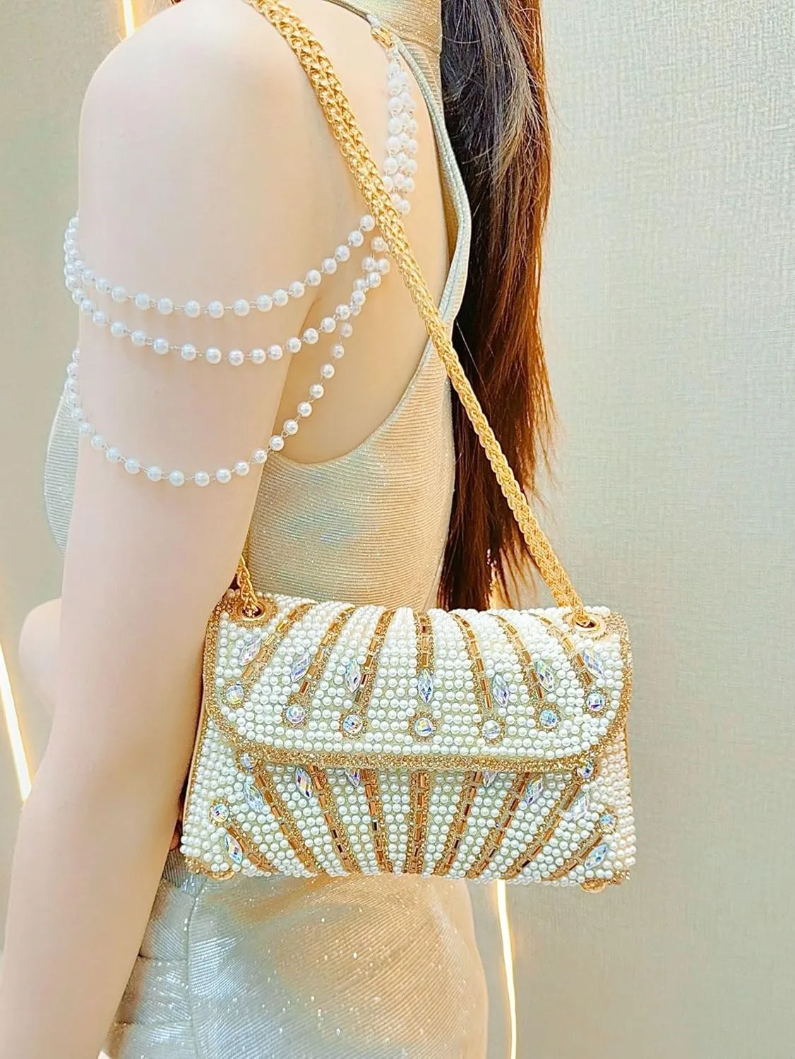 Gets Sparkly Rhinestones Clutch Purses for Women Purses and Handbags for Wedding Party Evening Crossbody Bag with Chain