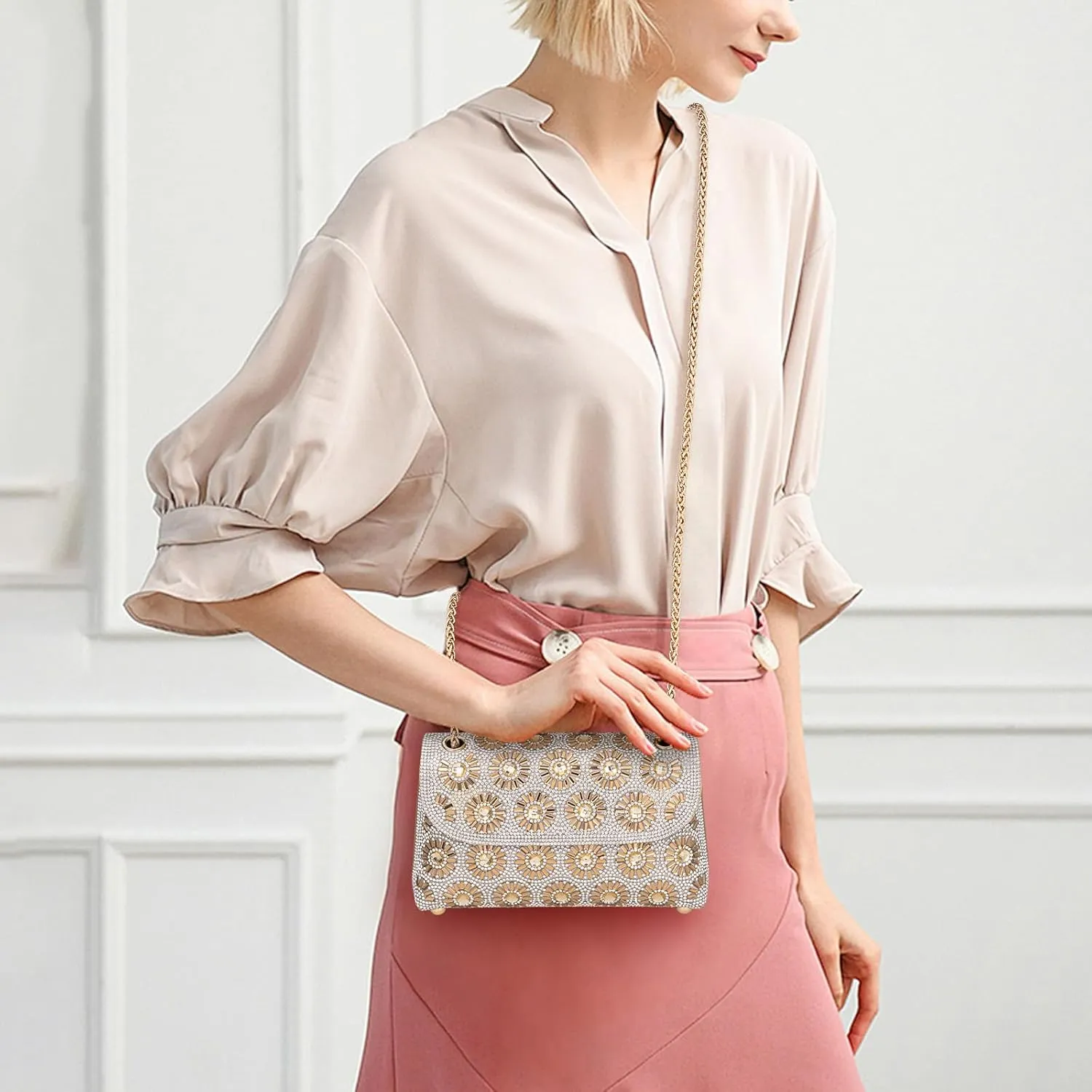 Gets Sparkly Rhinestones Clutch Purses for Women Purses and Handbags for Wedding Party Evening Crossbody Bag with Chain
