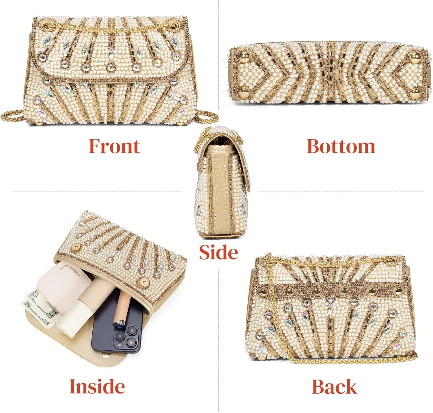 Gets Sparkly Rhinestones Clutch Purses for Women Purses and Handbags for Wedding Party Evening Crossbody Bag with Chain