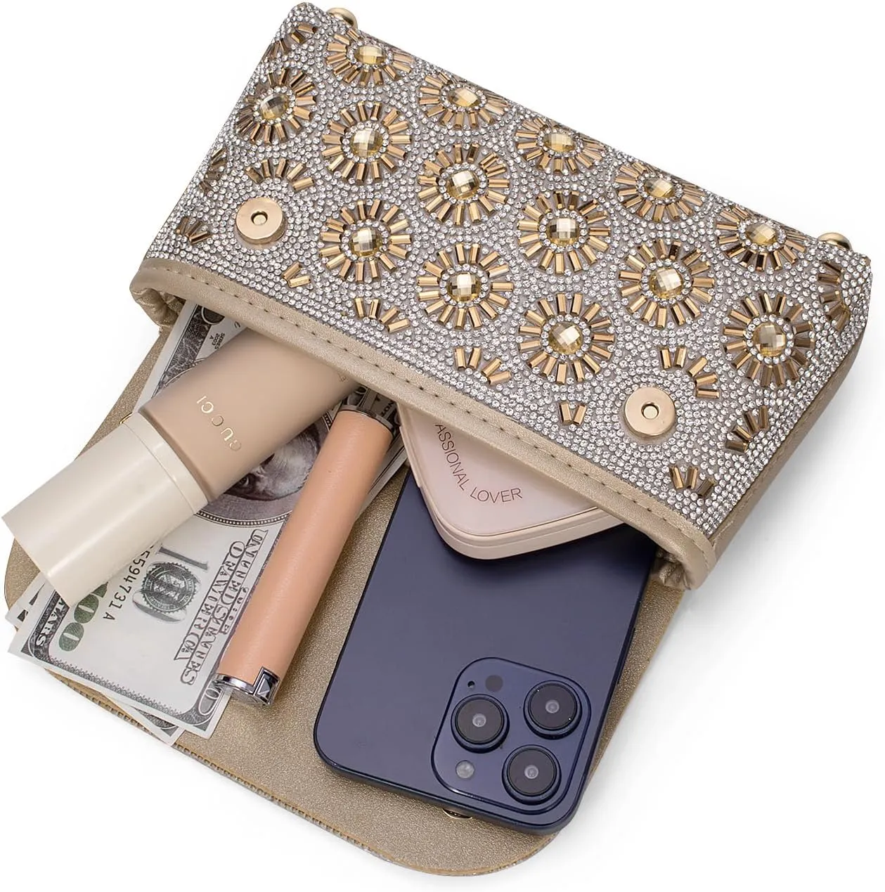 Gets Sparkly Rhinestones Clutch Purses for Women Purses and Handbags for Wedding Party Evening Crossbody Bag with Chain