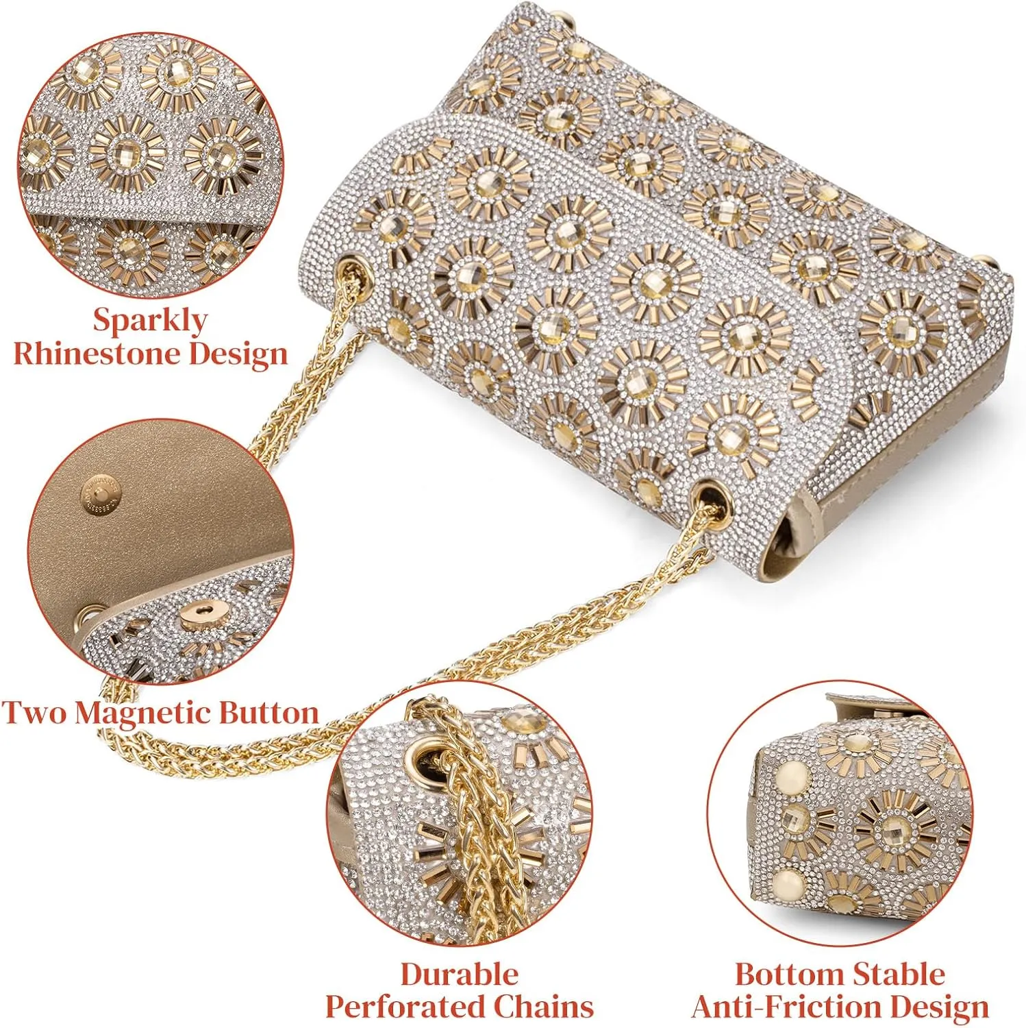 Gets Sparkly Rhinestones Clutch Purses for Women Purses and Handbags for Wedding Party Evening Crossbody Bag with Chain