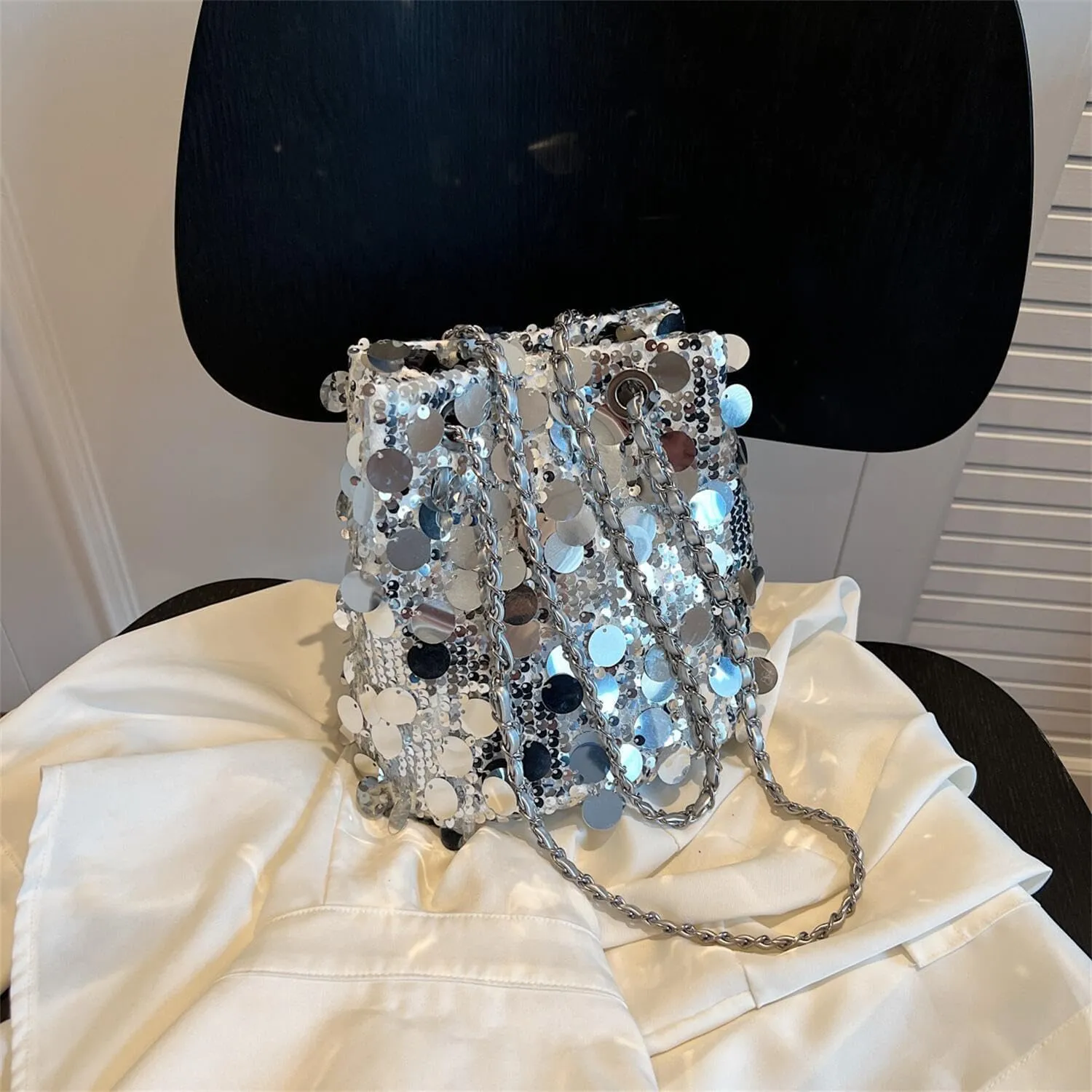 Glitter Sequin Evening Shoulder Crossbody Bag Women Bling Handbag and Purse Sparkly Prom Party Bucket Bag
