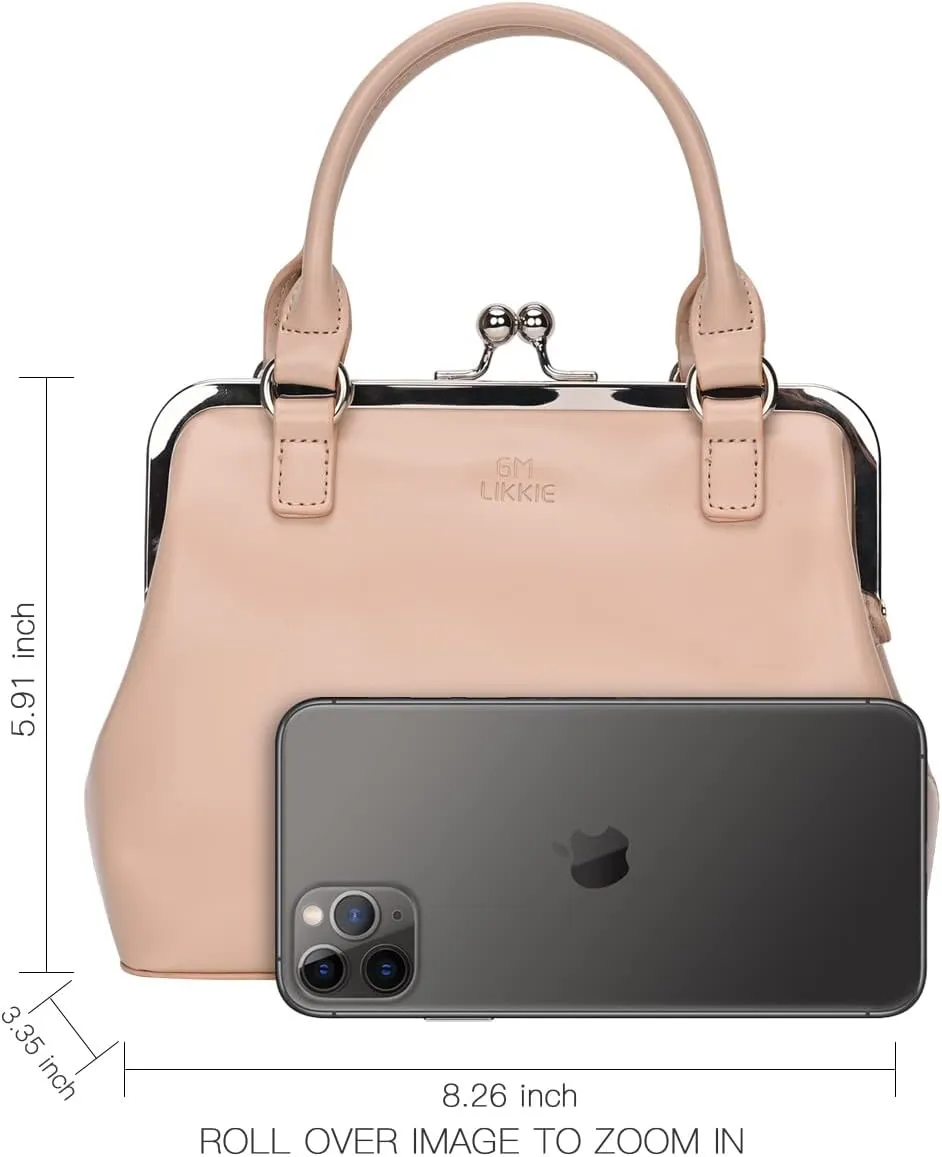 GM LIKKIE Kiss Lock Purses and Handbags, Vintage PU Leather Clutch Purses for Women, Top Handle Evening Handbag