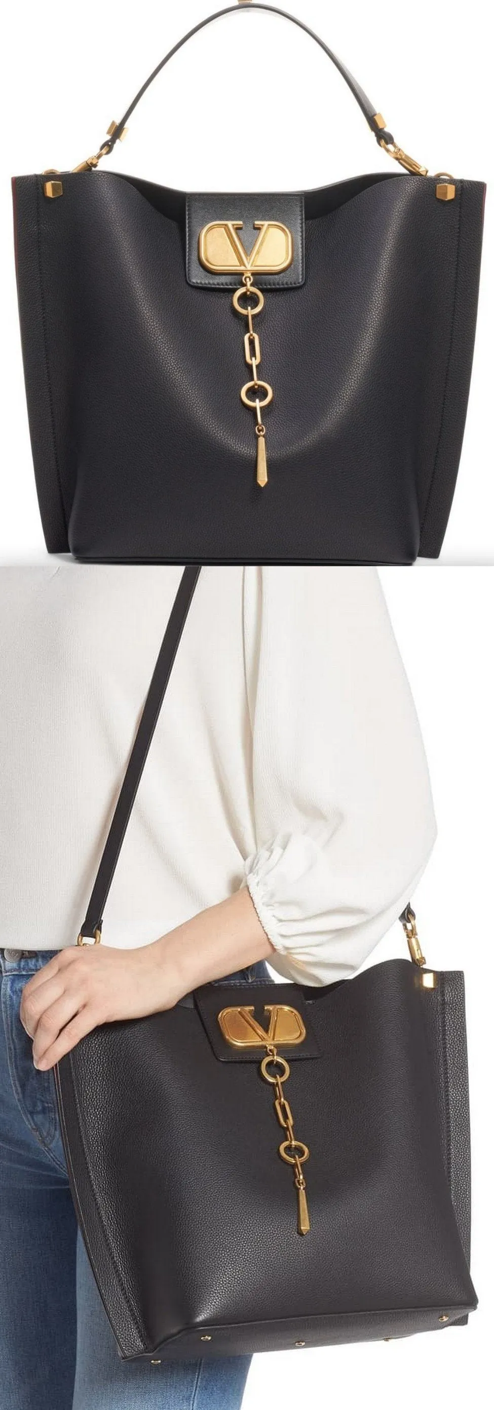 Go Logo Escape Leather Hobo Bag, Black