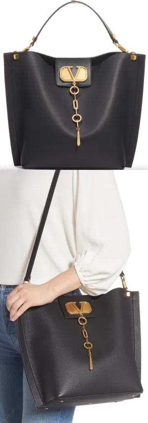 Go Logo Escape Leather Hobo Bag, Black