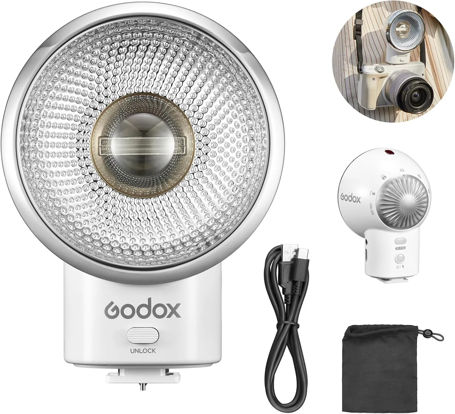 Godox Lux Elf Retro Camera Flash, GN6 6000K±200K CCT, 400 Flashes at Full Power, Built-in Lithium Battery, Support Type-C Charging, Compatible for Canon Nikon Sony Fuji Olympus Pentax Cameras