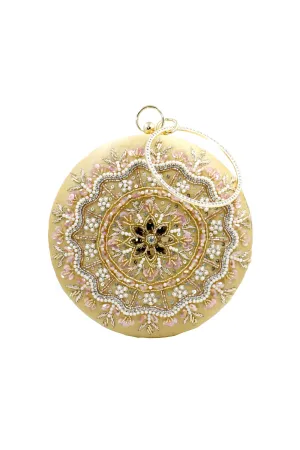 Golden Round Clutch With Sequins Design