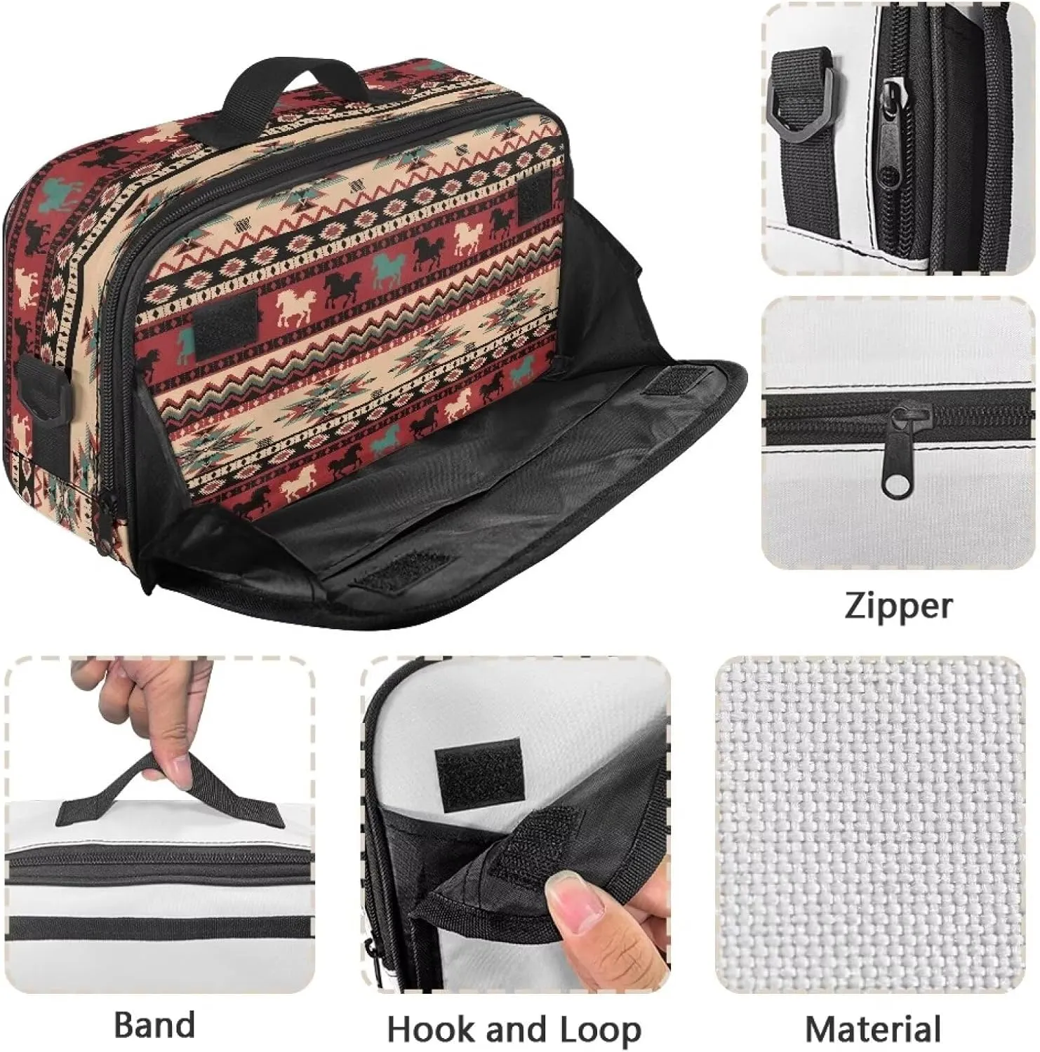 Gomyblomy Aztec Horses Universal Stroller Organizer Large Capacity Stroller Diaper Bag with Handle and Detachable Shoulder Strap Portable Baby Bag Organizer Accessory for Stroller