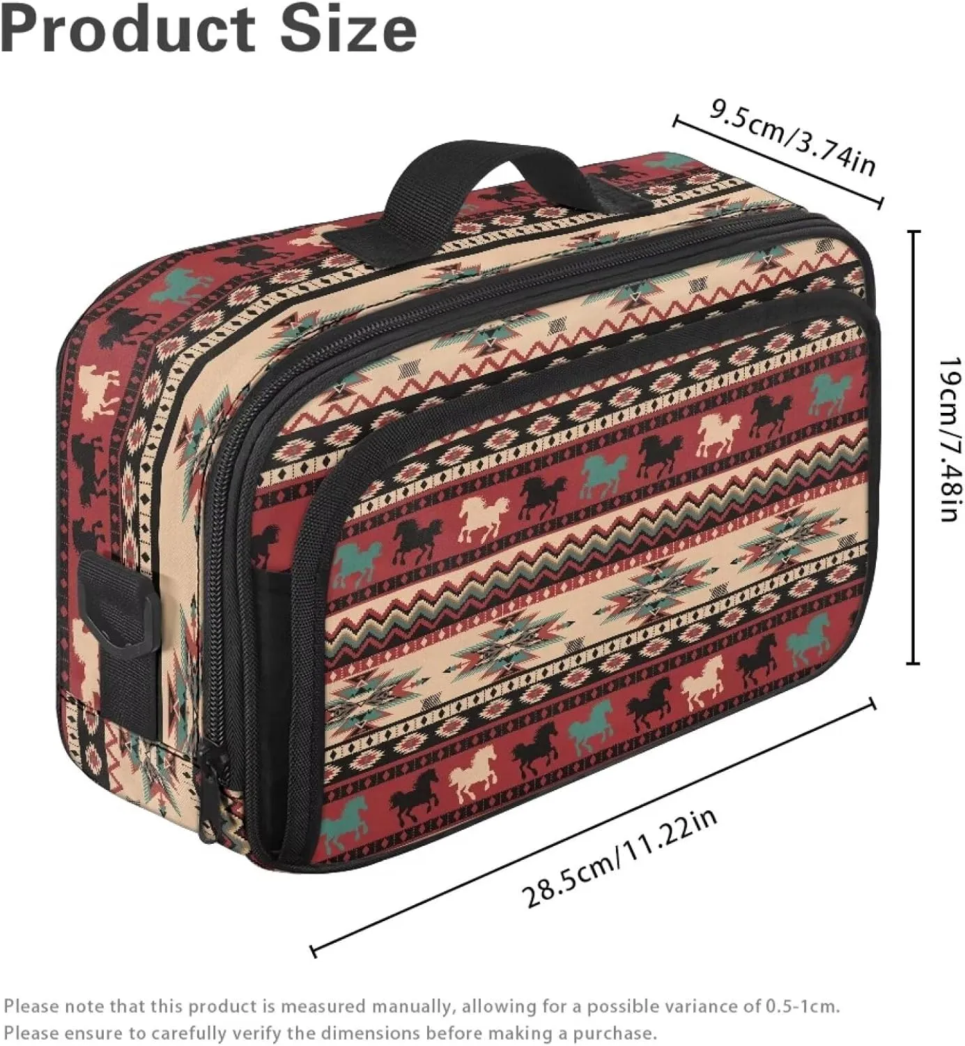 Gomyblomy Aztec Horses Universal Stroller Organizer Large Capacity Stroller Diaper Bag with Handle and Detachable Shoulder Strap Portable Baby Bag Organizer Accessory for Stroller