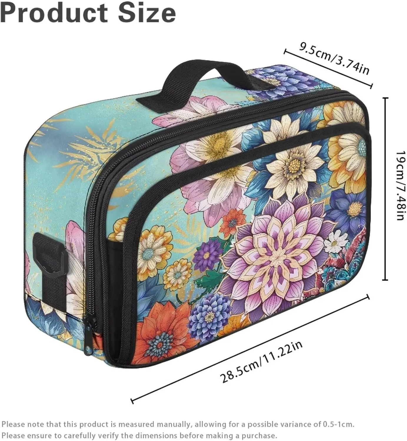 Gomyblomy Boho Flowers Stroller Organizer with Cup Holder Floral Universal Stroller Caddy with Non Slip Hooks and Shoulder Straps Portable Baby Stroller Storage Bag with Zippers