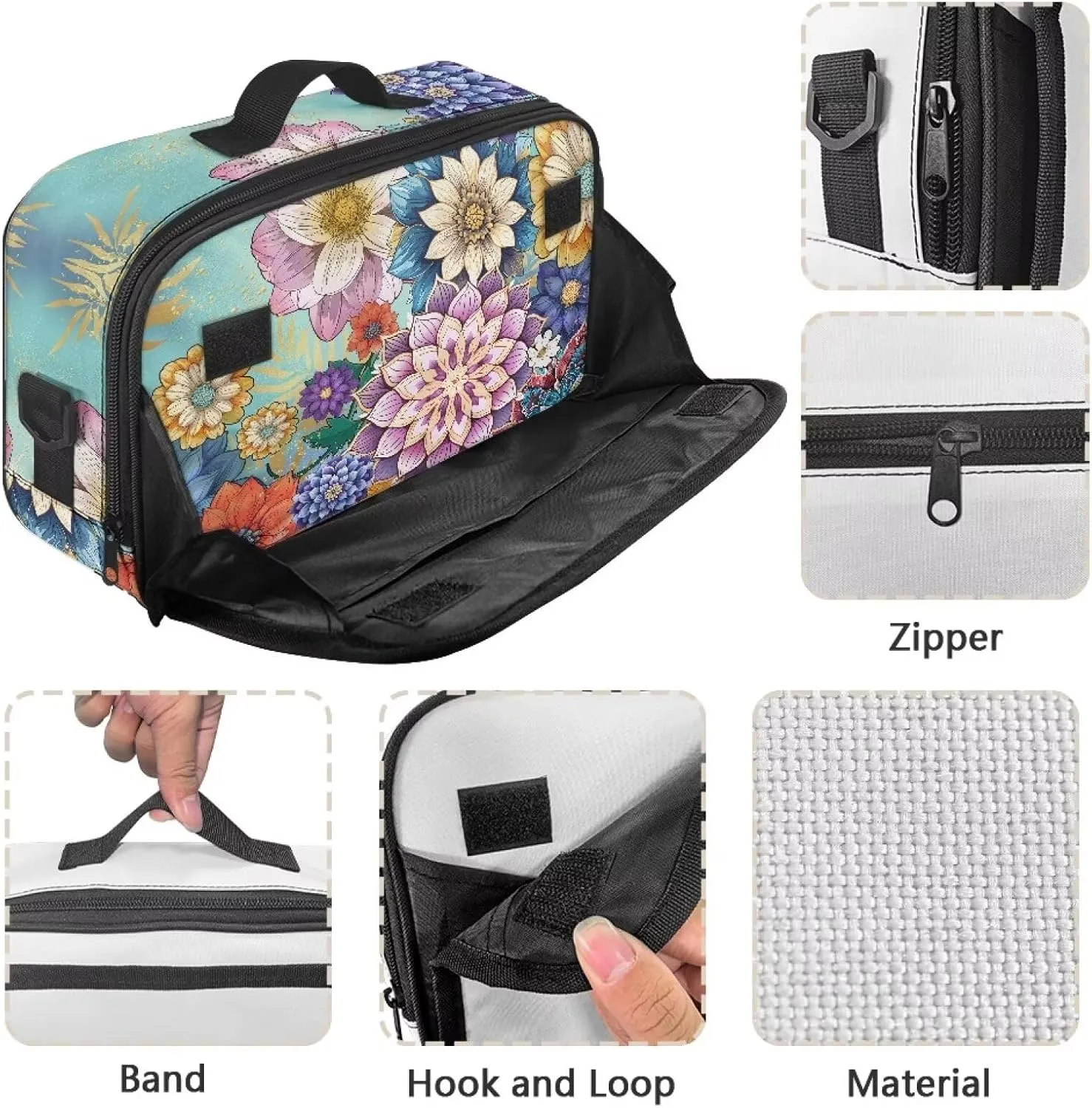 Gomyblomy Boho Flowers Stroller Organizer with Cup Holder Floral Universal Stroller Caddy with Non Slip Hooks and Shoulder Straps Portable Baby Stroller Storage Bag with Zippers