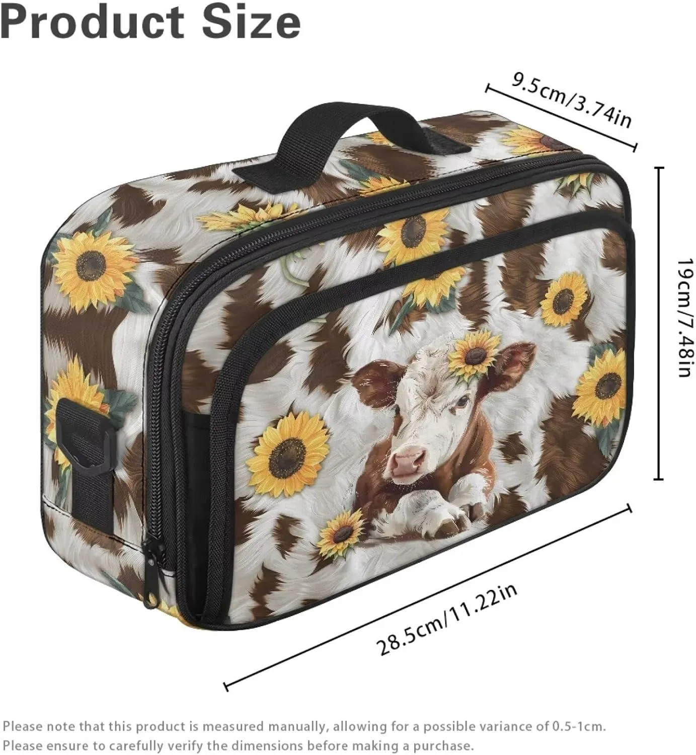 Gomyblomy Brown Cow Sunflower Stroller Caddy Universal Stroller Organizer Bag Large Capacity Stroller Storage Bag with Detachable Shoulder Strap Portable Small Diaper Bags
