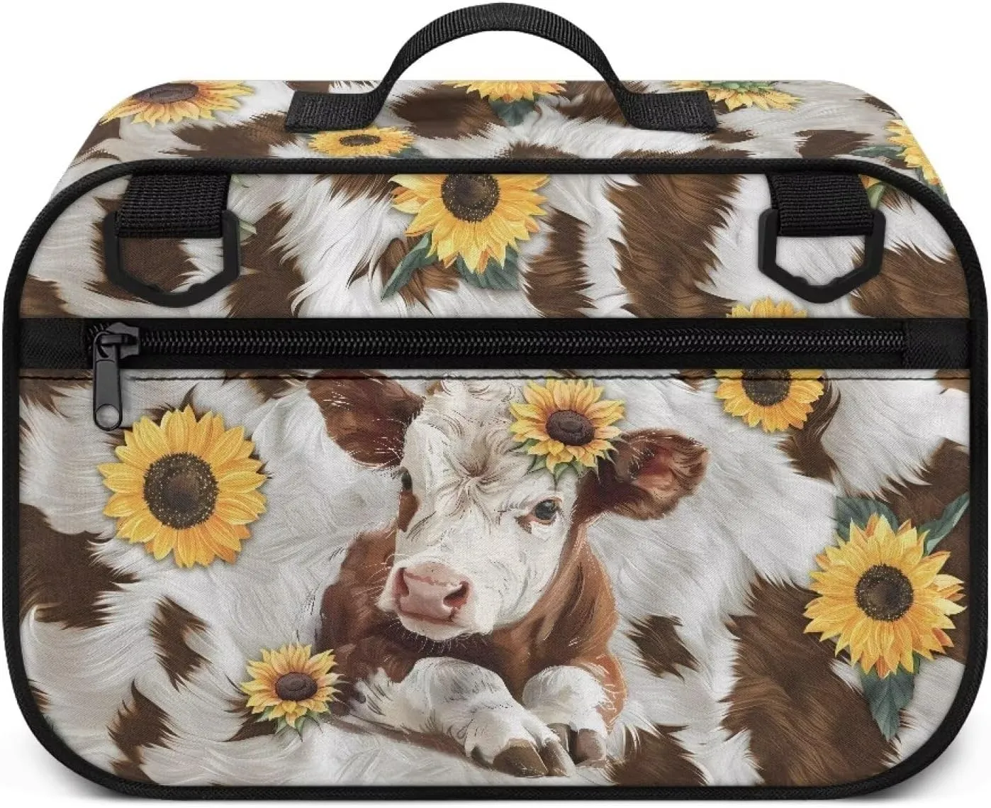 Gomyblomy Brown Cow Sunflower Stroller Caddy Universal Stroller Organizer Bag Large Capacity Stroller Storage Bag with Detachable Shoulder Strap Portable Small Diaper Bags