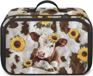 Gomyblomy Brown Cow Sunflower Stroller Caddy Universal Stroller Organizer Bag Large Capacity Stroller Storage Bag with Detachable Shoulder Strap Portable Small Diaper Bags