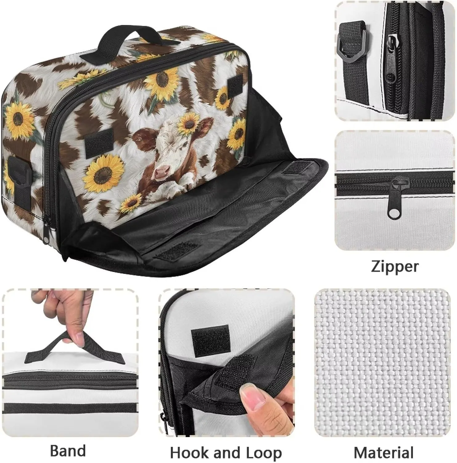 Gomyblomy Brown Cow Sunflower Stroller Caddy Universal Stroller Organizer Bag Large Capacity Stroller Storage Bag with Detachable Shoulder Strap Portable Small Diaper Bags