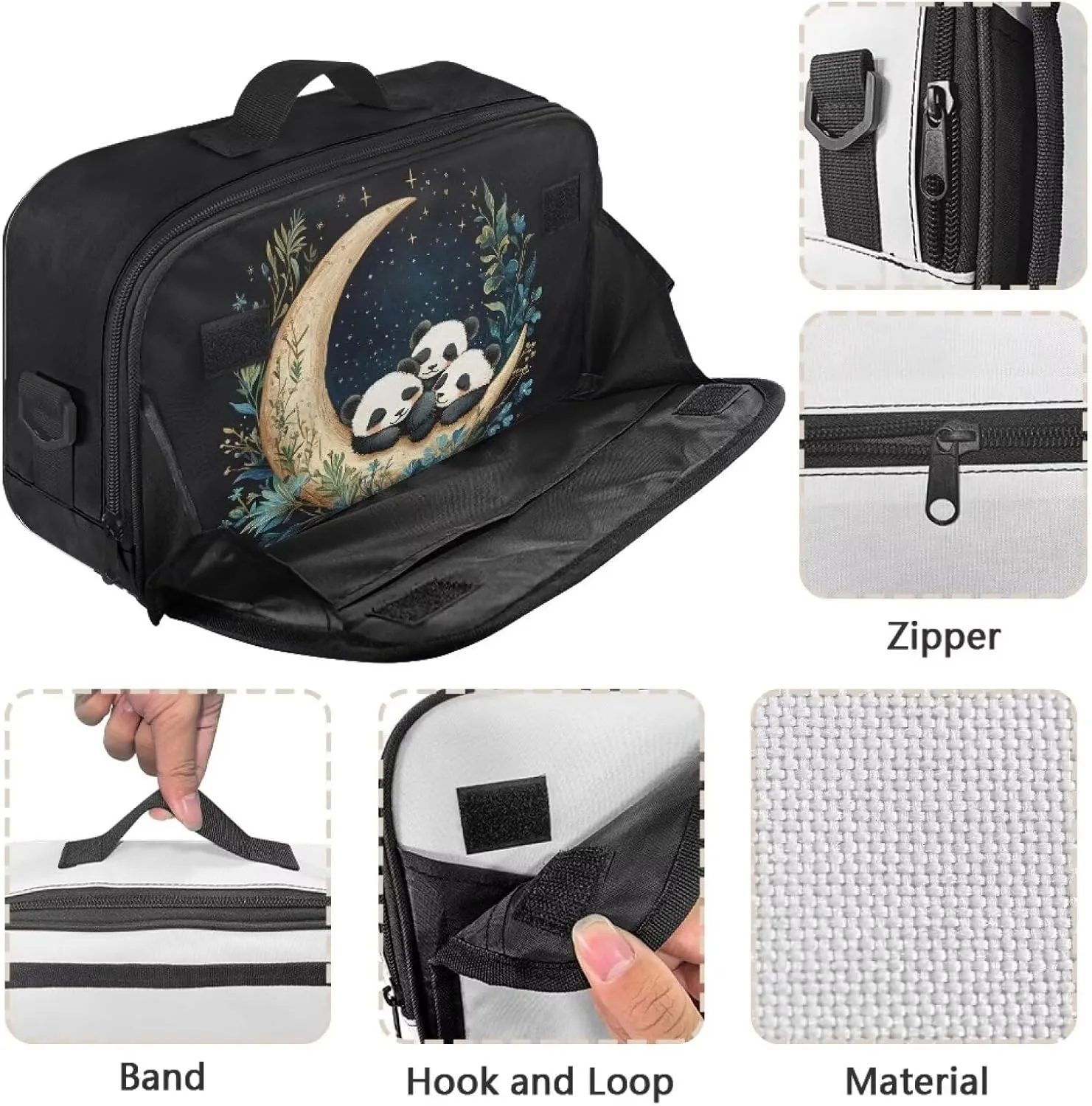 Gomyblomy Cute Stroller Organizer Pandas Moon Print Baby Stroller Storage Bag with Adjustable Shoulder Strap Portable Diaper Bag Universal Stroller Accessories for Newborn Babies