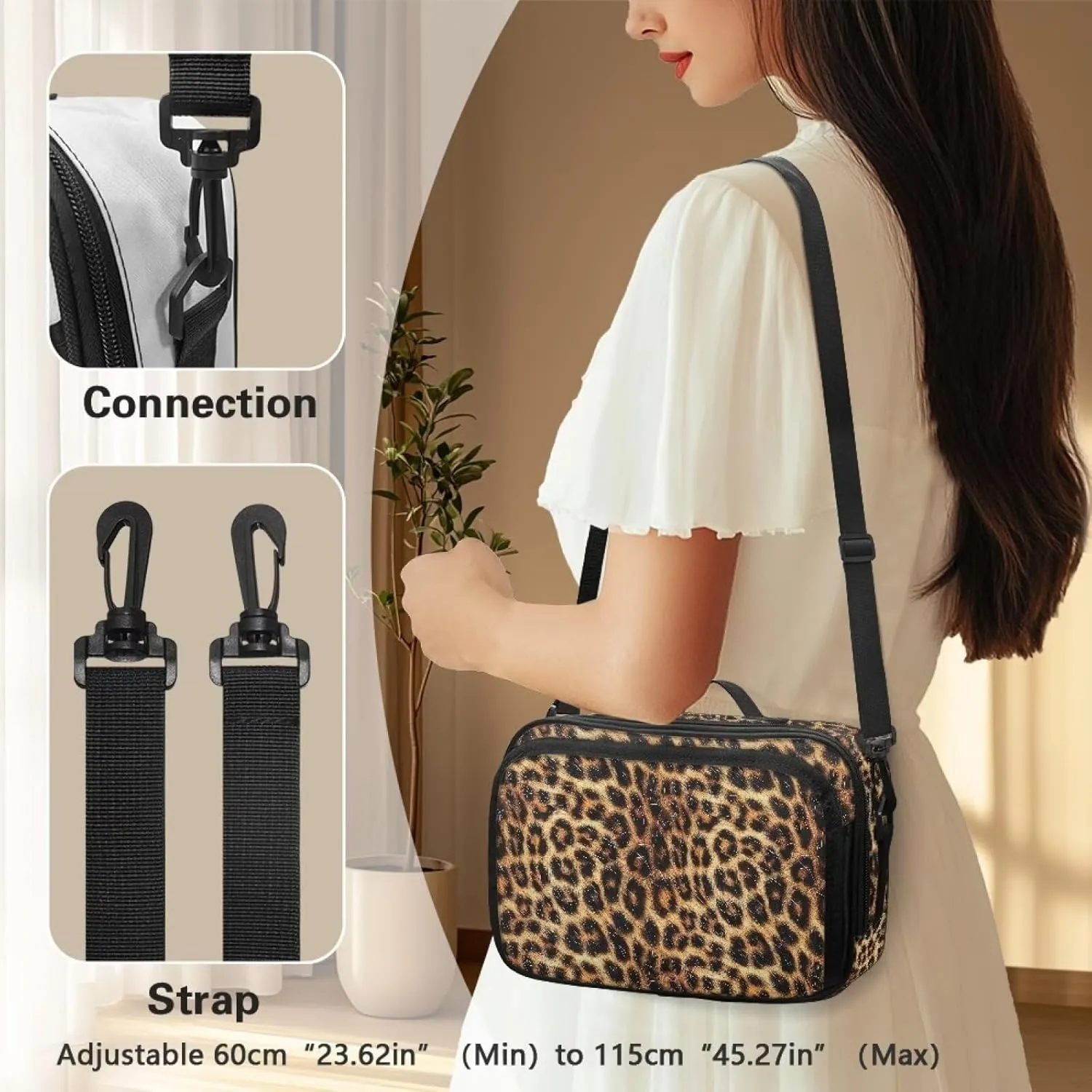 Gomyblomy Leopard Print Small Diaper Bag Portable Stroller Caddy Organizer with Cup Holder Detachable Shoulder Straps Large Capacity Baby Stroller Storage Bags Accessories for Babies
