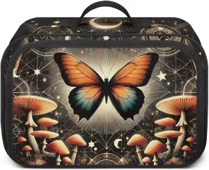 Gomyblomy Stroller Caddy Butterfly Mushroom Stroller Organizer Bag with Adjustable Shoulder Strap Aesthetic Baby Stroller Diaper Bag Tote Large Capacity Nursery Storage Bag for Mommy