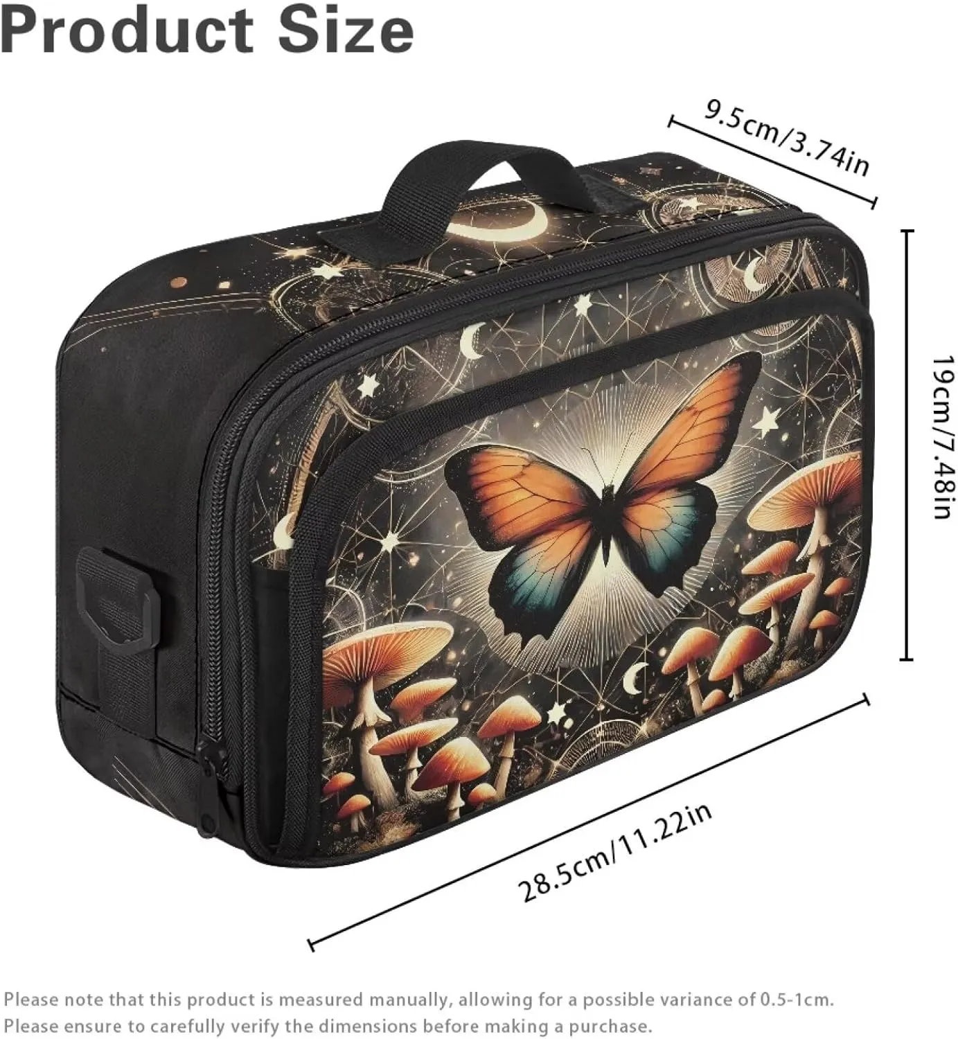Gomyblomy Stroller Caddy Butterfly Mushroom Stroller Organizer Bag with Adjustable Shoulder Strap Aesthetic Baby Stroller Diaper Bag Tote Large Capacity Nursery Storage Bag for Mommy