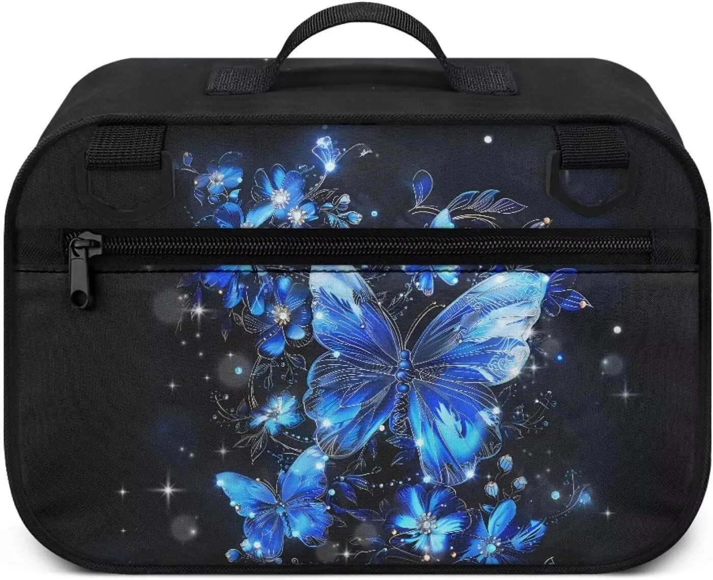 Gomyblomy Stroller Organizer Blue Butterfly Universal Stroller Organizer with Zippers Large Capacity Baby Stroller Caddy Diaper Storage Bags with Detachable Shoulder Strap for Travel