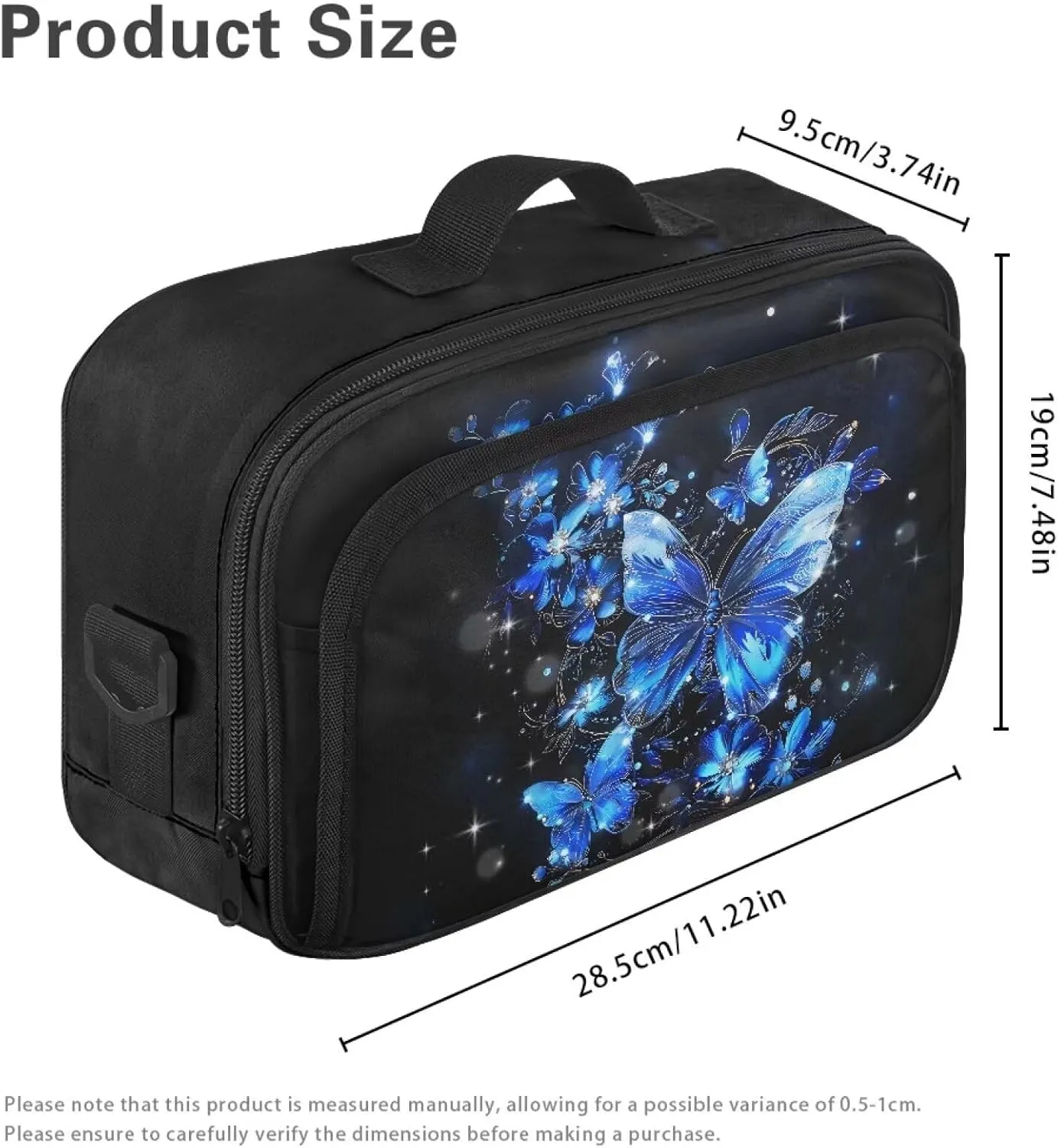 Gomyblomy Stroller Organizer Blue Butterfly Universal Stroller Organizer with Zippers Large Capacity Baby Stroller Caddy Diaper Storage Bags with Detachable Shoulder Strap for Travel