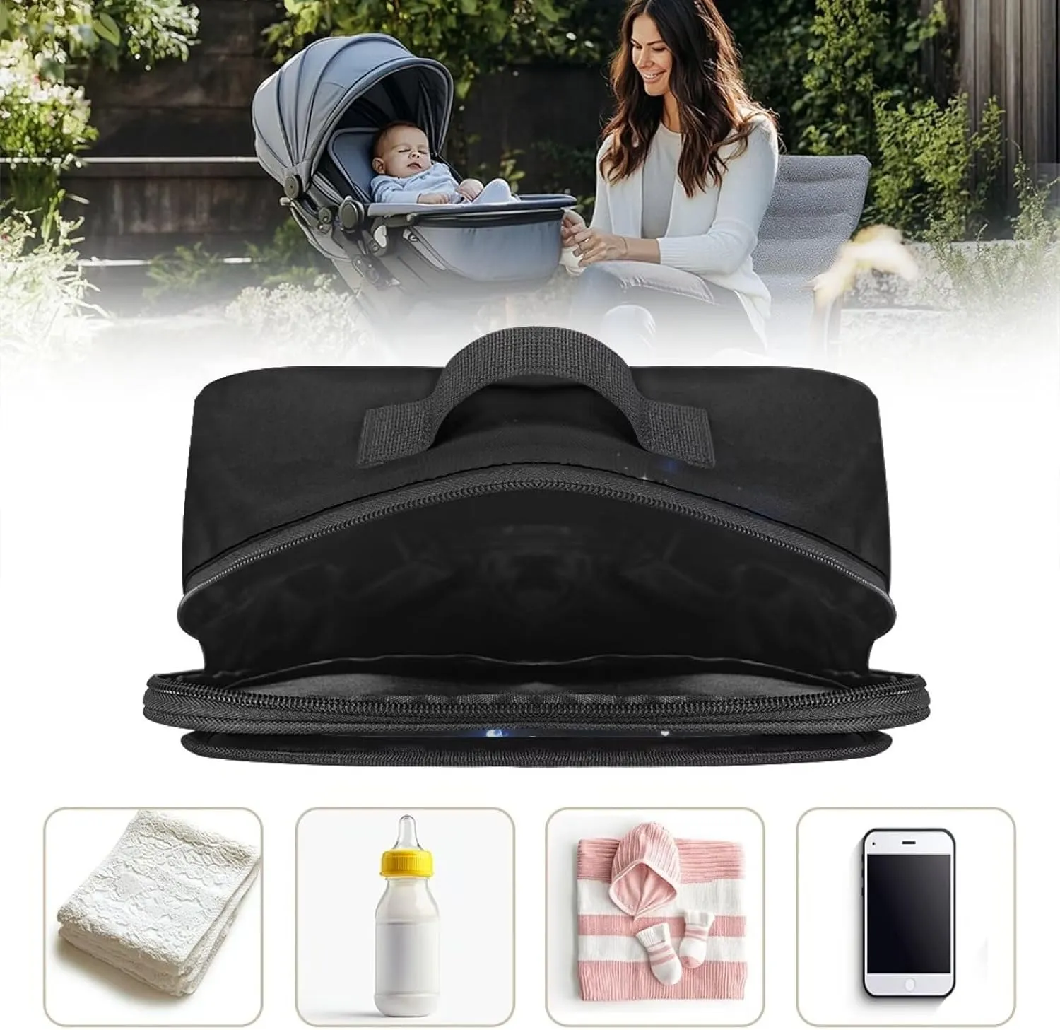 Gomyblomy Stroller Organizer Blue Butterfly Universal Stroller Organizer with Zippers Large Capacity Baby Stroller Caddy Diaper Storage Bags with Detachable Shoulder Strap for Travel