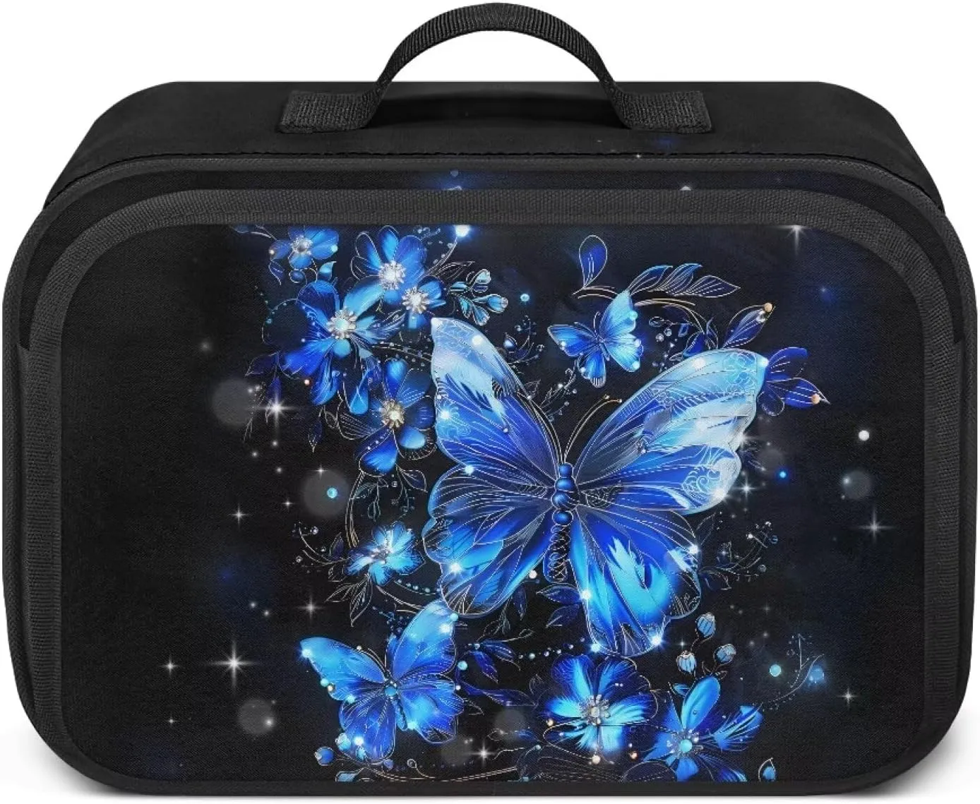 Gomyblomy Stroller Organizer Blue Butterfly Universal Stroller Organizer with Zippers Large Capacity Baby Stroller Caddy Diaper Storage Bags with Detachable Shoulder Strap for Travel